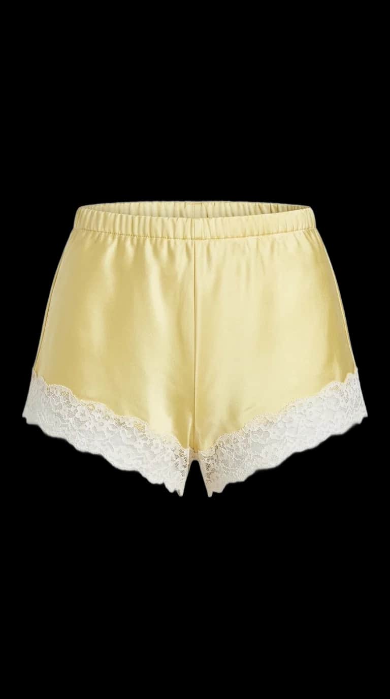 Yellow Satin Lace Trim Shorts